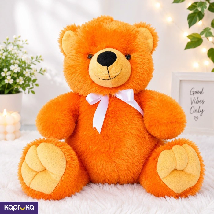 Orange Fluffy Teddy Bear With Ribbon 16 Inches