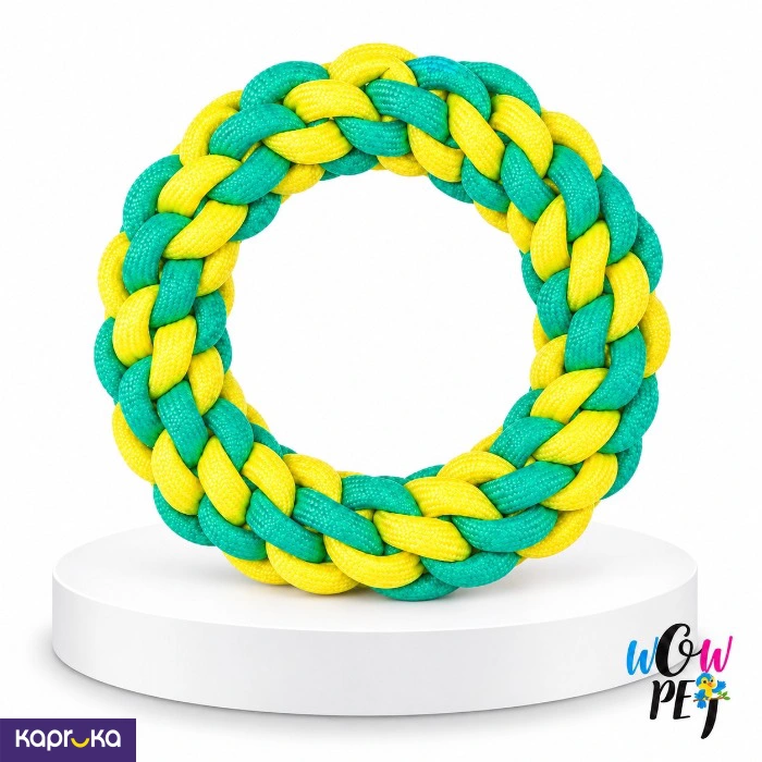 Braided Green And Yellow Rope Ring Toy For Dogs