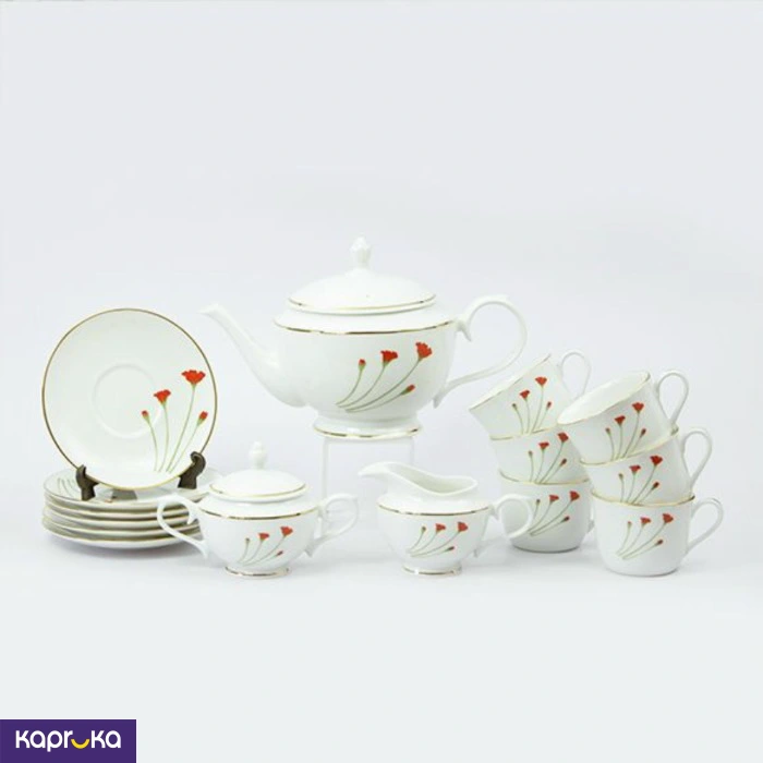 Red Flower 17 Pieces Tea Set