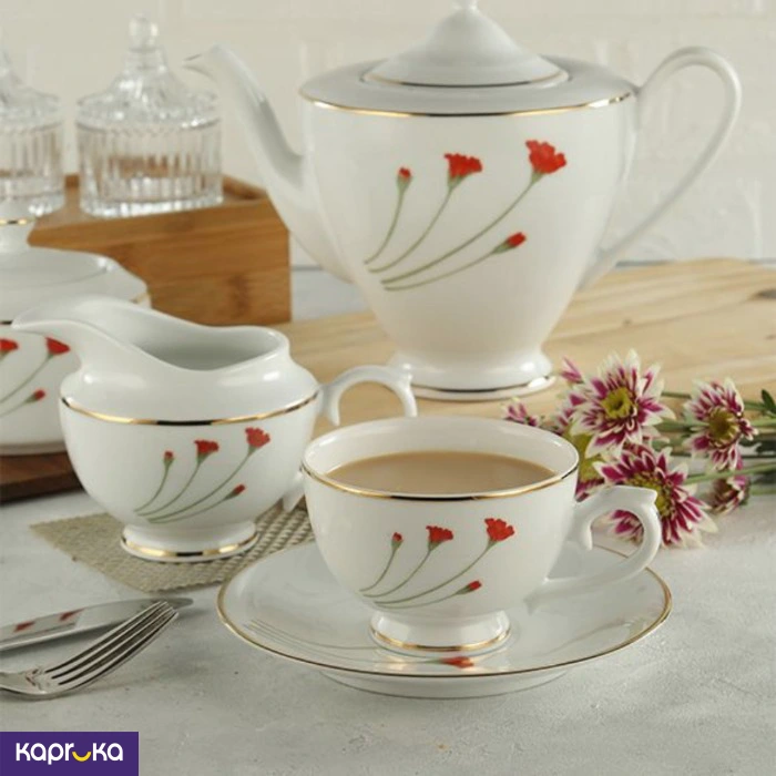Red Flower 17 Pieces Tea Set