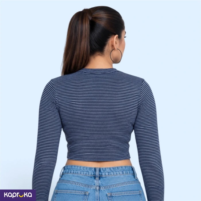 Striped Long Sleeve Stretch Crop Top