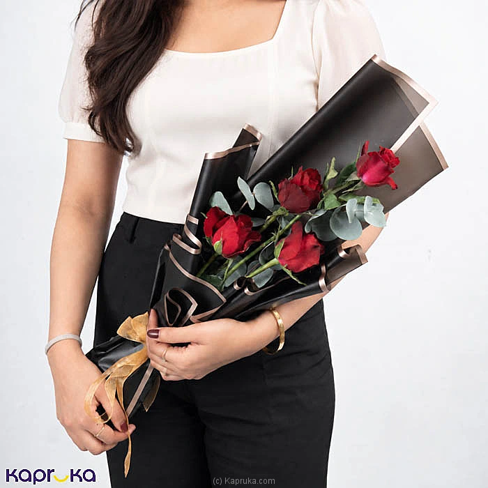 Lovelle 4 Red Roses Eucalyptus Bouquet