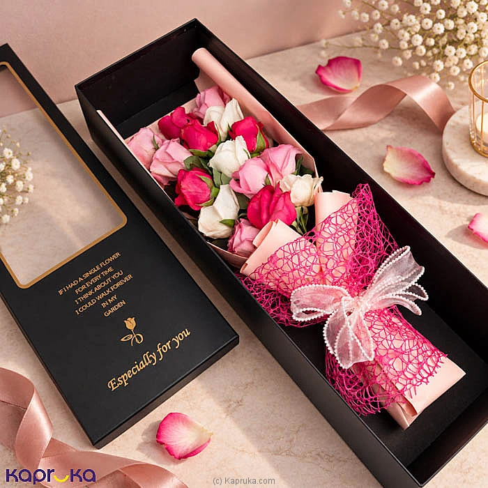Rose Charm 15 Mixed Roses Flower Bouquet With Black Gift Box