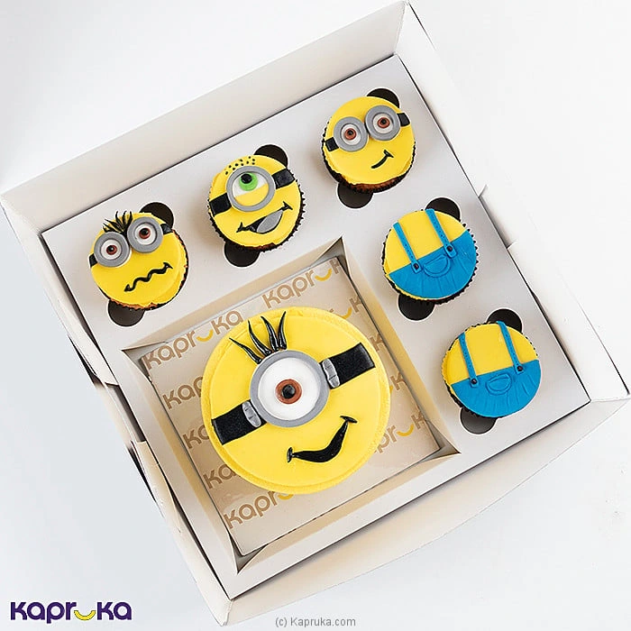 Minion Delight Ribbon Cake And 5 Cupcakes