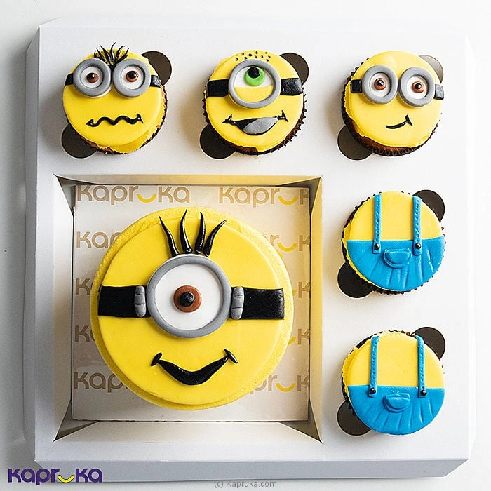 Minion Delight Ribbon Cake And 5 Cupcakes
