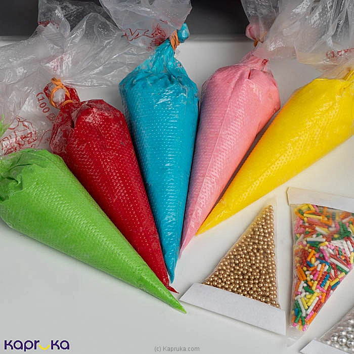 DIY Cake Decorating Kit - White Frosted Ribbon Cake With Colourful Icing