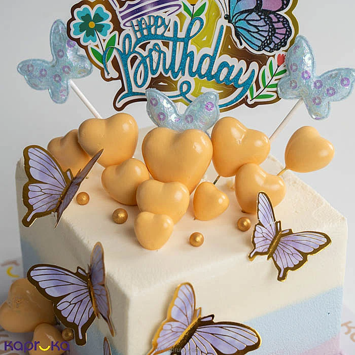 Butterfly Garden Happy Birthday Ribbon Cake