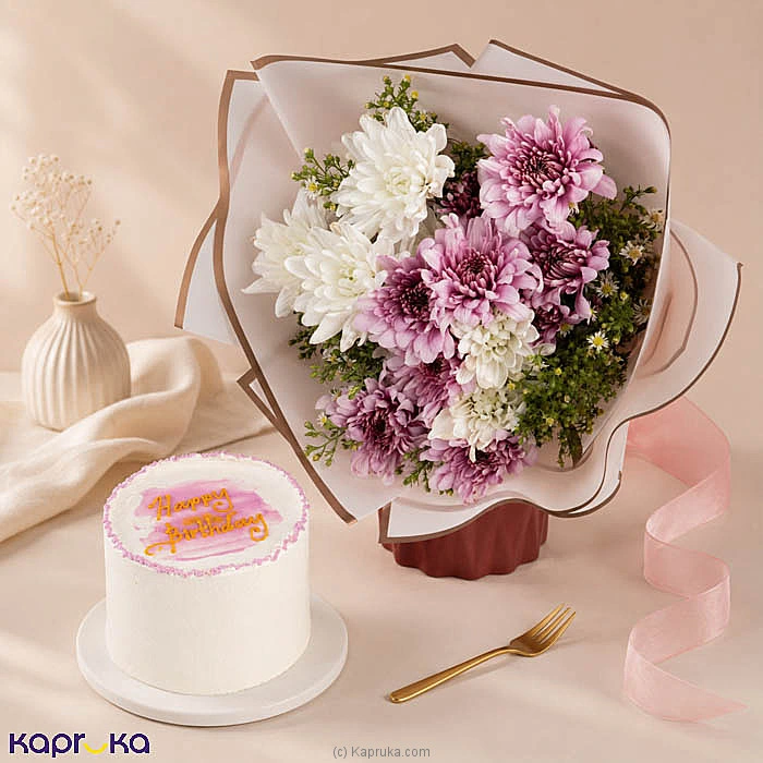 Elegant Pink Bento Cake And White Harmony Combo With Flower Bouquet