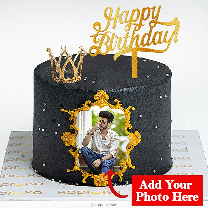 Royal Black Personalized Birthday Cake With Happy Birthday And Crown Toppers - 1 Kg