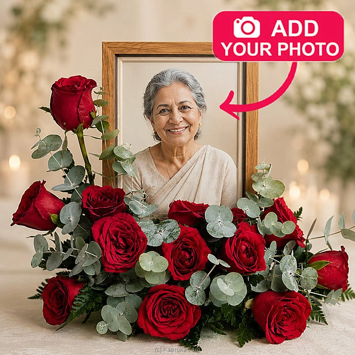 Personalized Red Rose Memorial Wreath With Photo Frame (4x6 Inches)