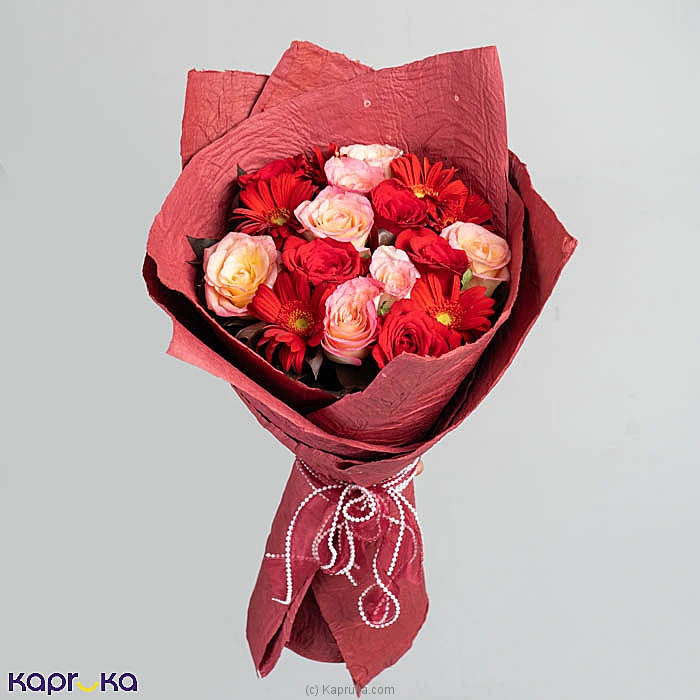 Rosique 12 Pink Red Roses With 6 Red Gerberas Bouquet