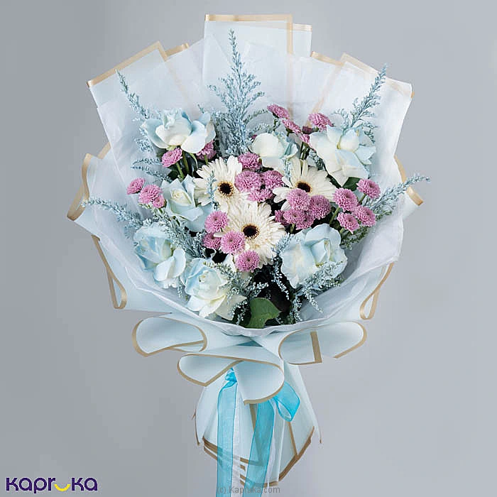 Velmora 7 White Roses Purple Chrysanthemum Bouquet
