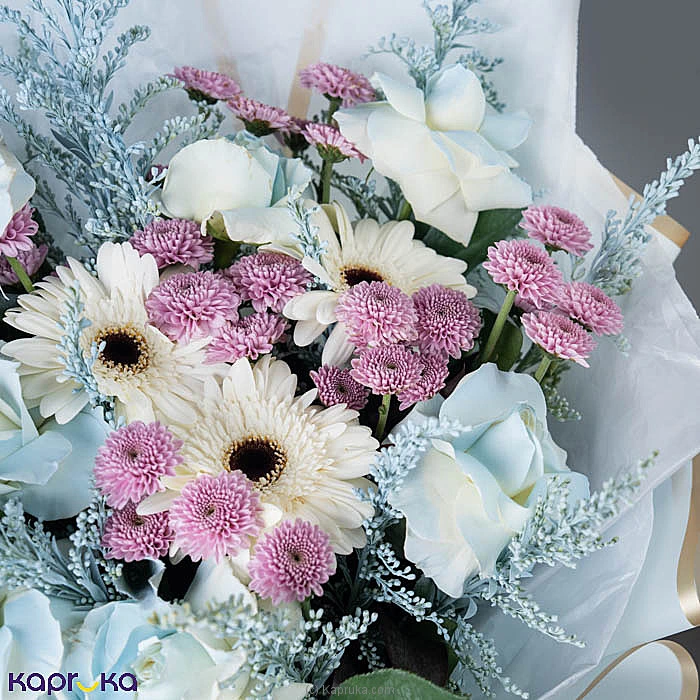 Velmora 7 White Roses Purple Chrysanthemum Bouquet