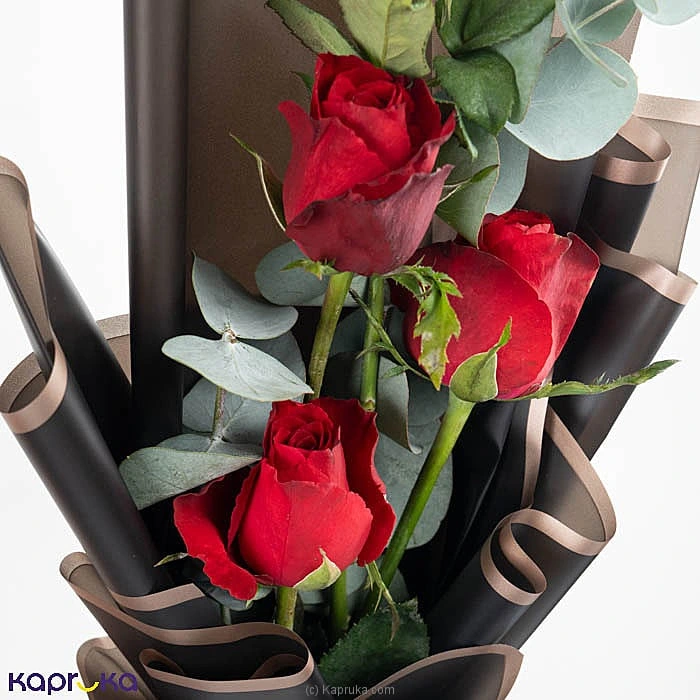 Lovelle 4 Red Roses Eucalyptus Bouquet