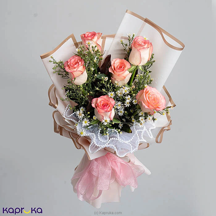 Blushelle 6 Pink Shaded White Roses Bouquet