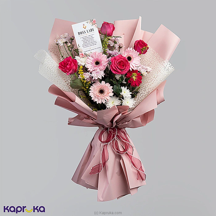 Her Grace Magenta Roses Pink Gerbera Boss Day Flower Bouquet For Lady Boss