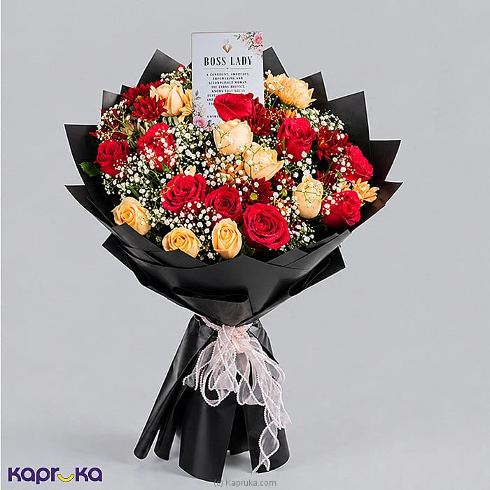 Her Radiance Red Peach Roses Boss Day Flower Bouquet For Lady Boss
