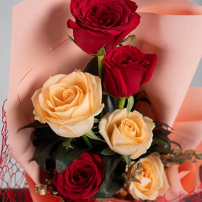 Bloomora 3 Red 3 Peach Roses Bouquet