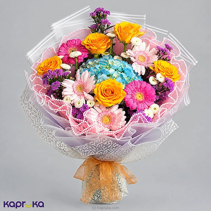 Sunshine Blush Yellow Roses Pink Gerbera Flower Bouquet