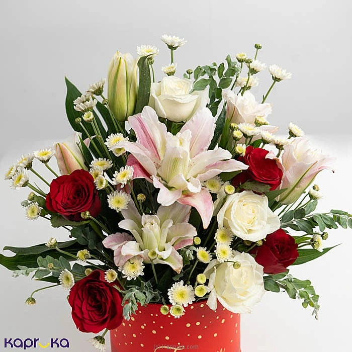 Crimson Lily Red White Rose Flower Arrangement