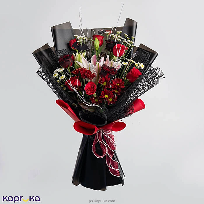 Crimson Spell 10 Red Roses Pink Tiger Lily Halloween Flower Bouquet