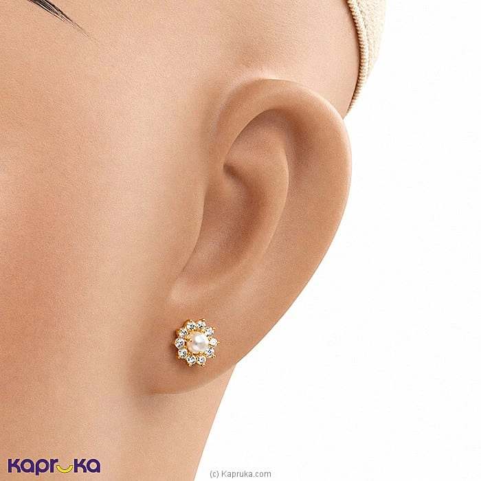 Mallika Hemachandra 22kt Gold Pendant And Ear Stud Set With Pearls And Cubic Zirconia (P1758 4) (E891 1)