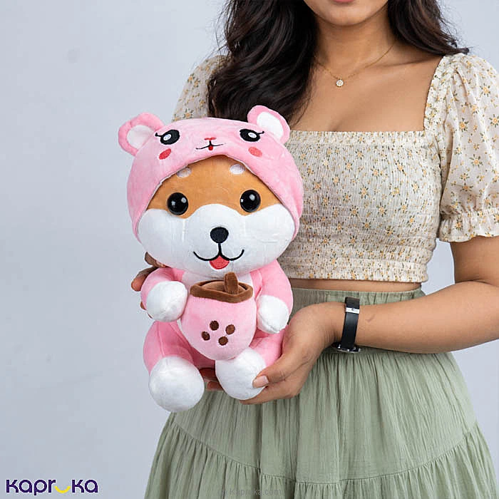 Pink Hoodie Shiba Inu Boba Plush Toy - 11 Inch