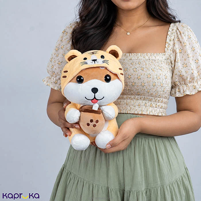 Yellow Tiger Hoodie Shiba Inu Boba Plush Toy - 11 Inch