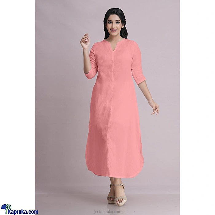 Printed Cotton Cinched Waist Shirt Dress - Peach