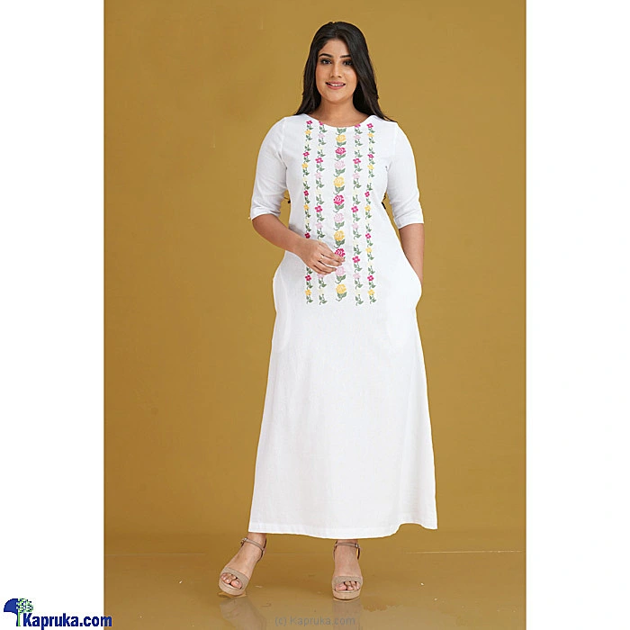 Linen Multi- Coloured Embroidery Dress