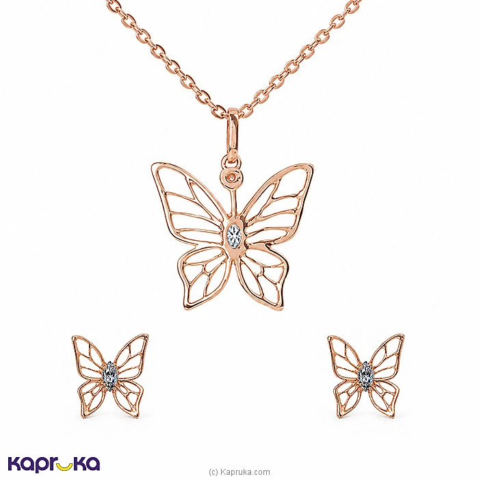 Mallika Hemachandra 18kt Rose Gold Pendant And Ear Stud Set With Cubic Zirconia (P2383 2 3) (E1334 3)