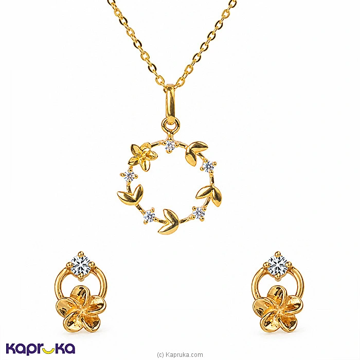 Mallika Hemachandra 22kt Gold Pendant And Ear Stud Set With Cubic Zirconia (P540 1) (E286 1)