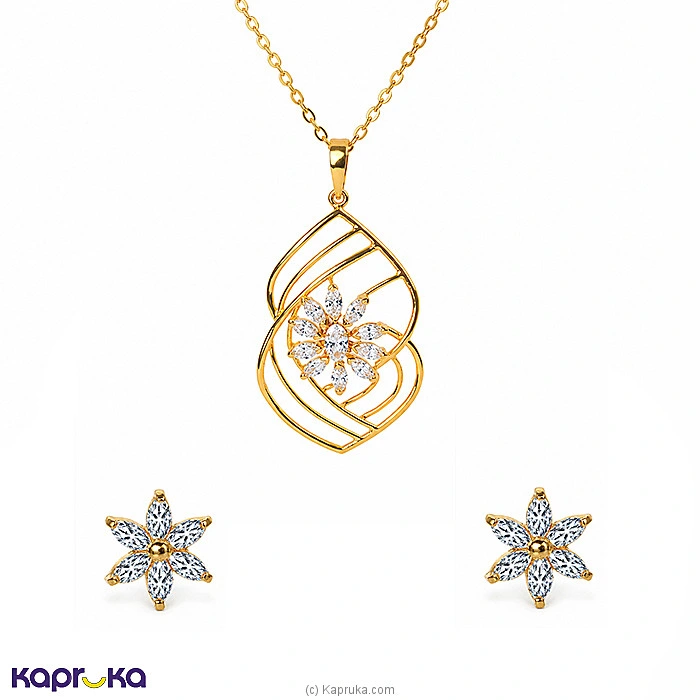 Mallika Hemachandra 22kt Gold Pendant And Ear Stud Set With Cubic Zirconia (P2274 1) (E632 2)