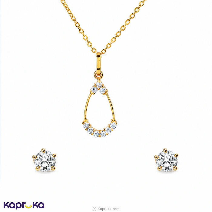Mallika Hemachandra 22kt Gold Pendant And Ear Stud Set With Cubic Zirconia (E13 12) (P309 1)